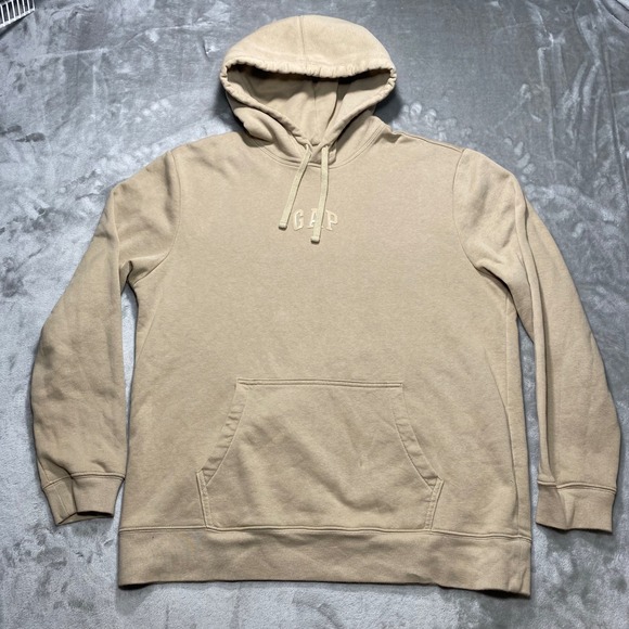 GAP Other - GAP Hoodie Men's Large Logo Pullover Khaki Beige Mens Sweatshirt Cotton Blend
